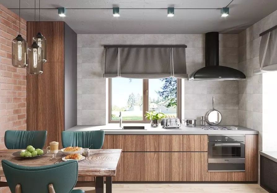 Hogyan kell megtervezni a konyhát az ablakhoz egy magánházban: Tippek 4 típusú ablaknyílásokhoz 4491_86
