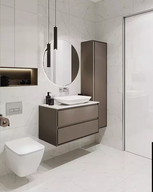 Kombinationen af ​​fliser i badeværelset: hvordan man kombinerer forskellige farver og fakturaer til et harmonisk interiør 4512_133