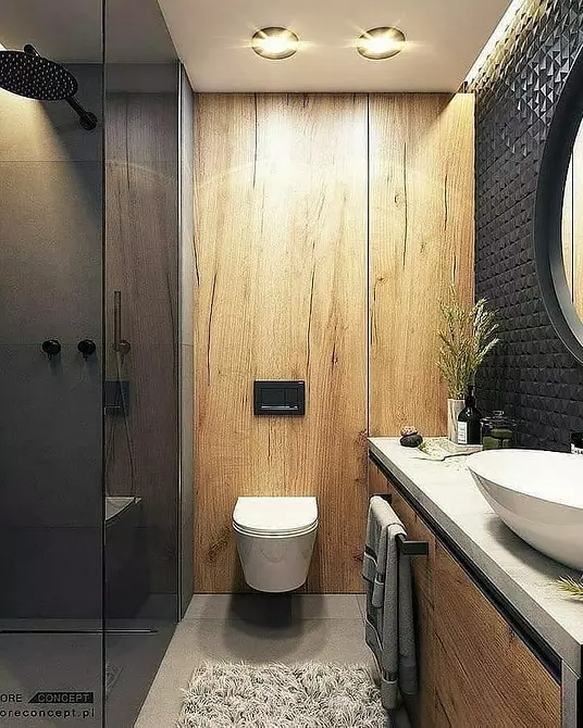 Kombinationen af ​​fliser i badeværelset: hvordan man kombinerer forskellige farver og fakturaer til et harmonisk interiør 4512_169