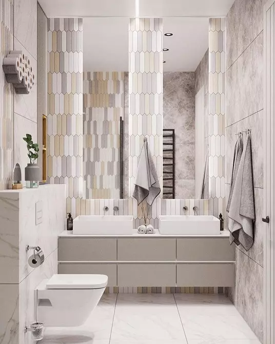 La combinación de azulejos en el baño: cómo combinar diferentes colores y facturas para un interior armonioso. 4512_171