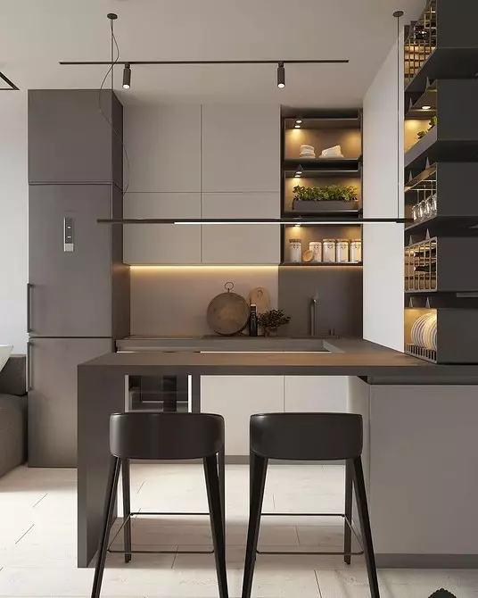 Nakreslíme interiér šedé kuchyně: jak oživit prostor a učinit to zlomyslný (82 fotografií) 4611_14