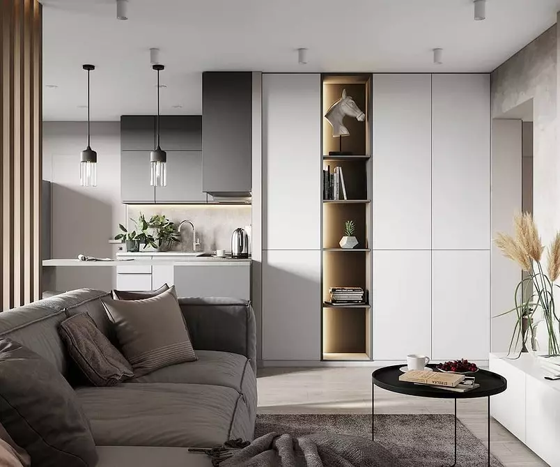 Nakreslíme interiér šedé kuchyně: jak oživit prostor a učinit to zlomyslný (82 fotografií) 4611_41