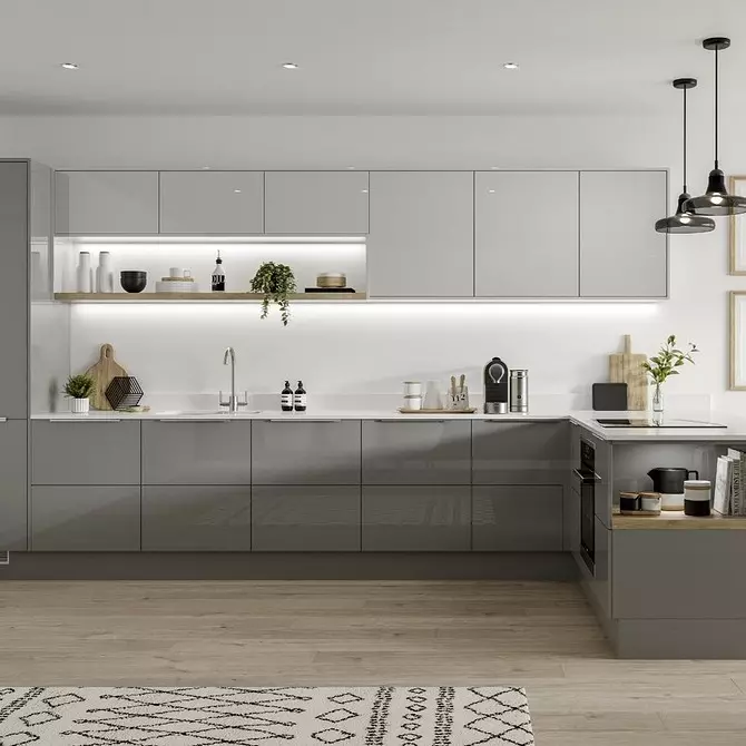 Nakreslíme interiér šedé kuchyně: jak oživit prostor a učinit to zlomyslný (82 fotografií) 4611_59