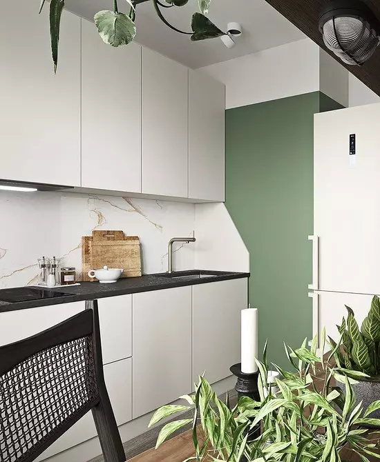 我們制定廚房設計，面積10平方米。 M帶陽台：3個Pro和有用提示的示例 470_27