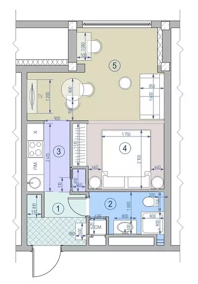 Lägenhet med ett område på 32 kvadratmeter. m med vardagsrum, sovrum och ljus inredning 474_46