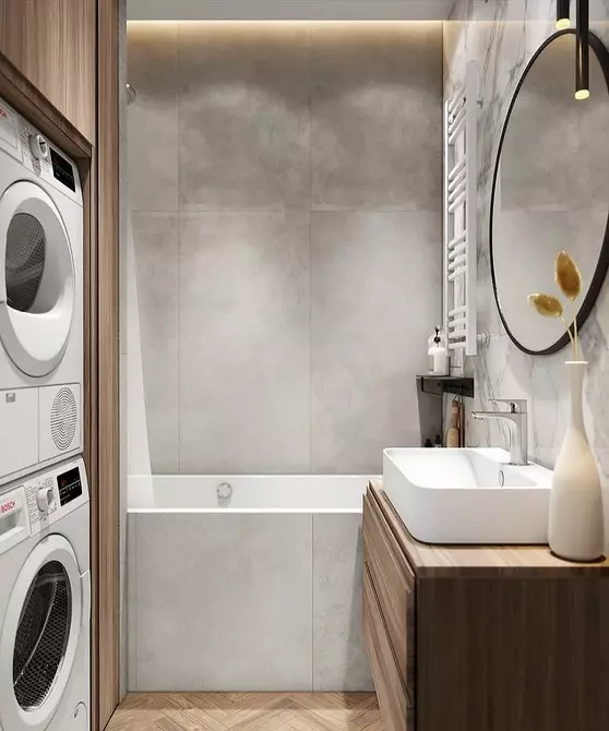Desain kamar mandi sareng mesin cuci: kami ngalaksanakeun téknik sareng ngadamel rohangan fungsi 4843_108