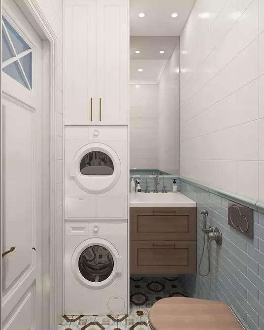Угаалгын өрөөний машинтай угаалгын өрөөний зураг төсөл: Бид техникийг хэрэгжүүлж, сансрын функцийг хийдэг 4843_21
