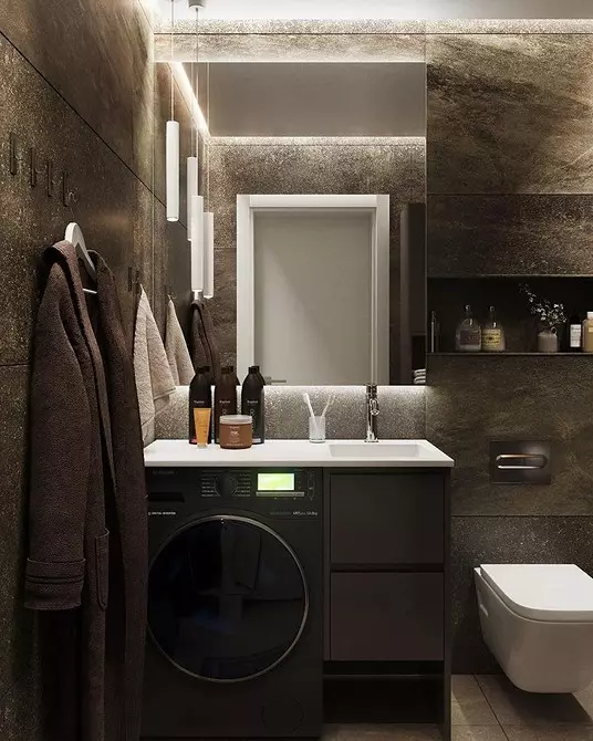 Угаалгын өрөөний машинтай угаалгын өрөөний зураг төсөл: Бид техникийг хэрэгжүүлж, сансрын функцийг хийдэг 4843_47