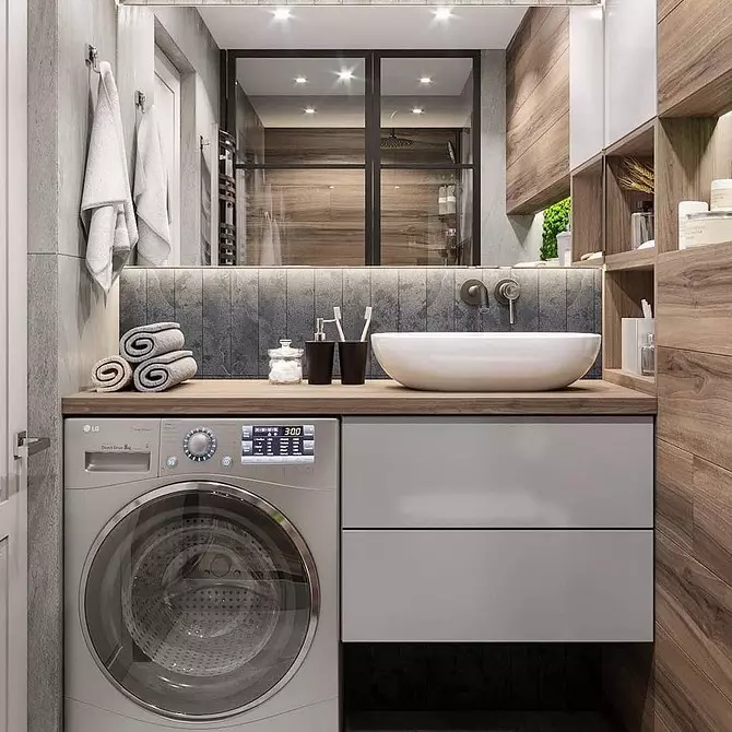 Vannas istabas dizains ar veļas mašīnu: mēs veicam tehniku ​​un padarām kosmosa funkcionālo 4843_71