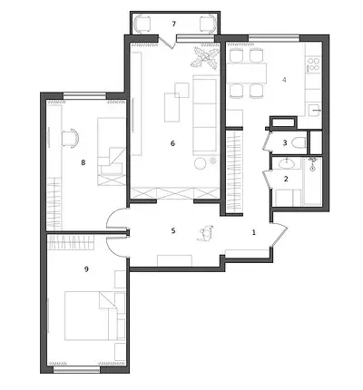 Apartament z trzema sypialniami w typowym domu panelu w delikatnych kolorach 509_49