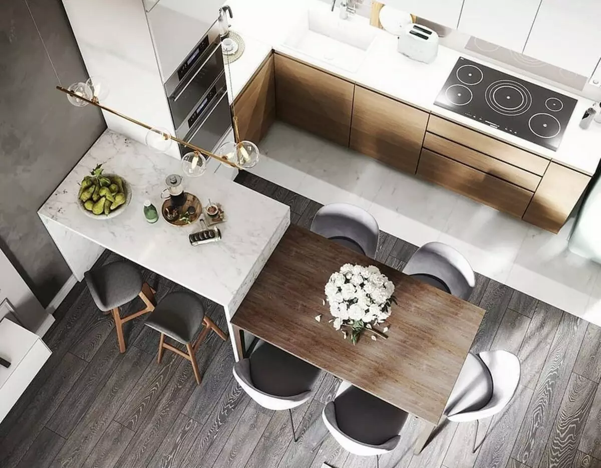 5 pangunahing prinsipyo ng disenyo ng kitchen-living room area na 30 square meters. M. 5414_36