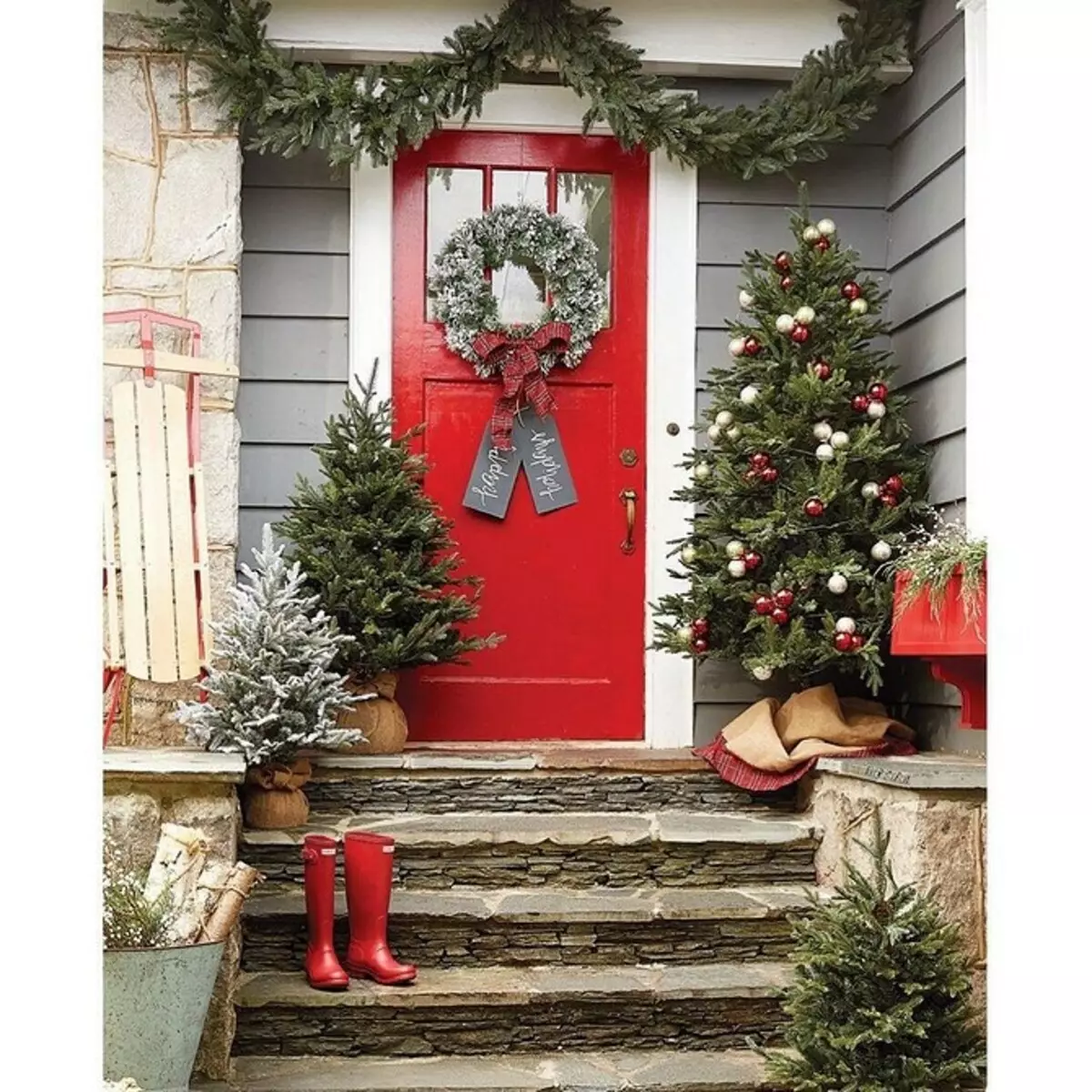 Cómo decorar la puerta al Año Nuevo: 5 Opciones más hermosas 5530_108