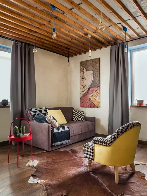 Loft por 40 metros cadrados: interior brillante de odnushki con reparación orzamentaria 5665_34