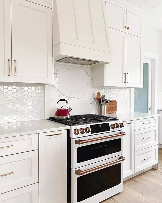 Baltā virtuve ar baltu countertop: 5 dizaina opcijas un 50 fotogrāfijas 5999_102