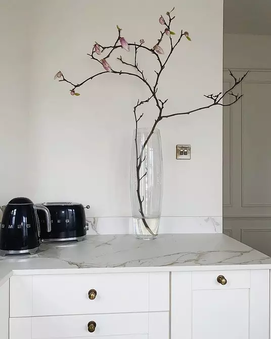 Baltā virtuve ar baltu countertop: 5 dizaina opcijas un 50 fotogrāfijas 5999_54