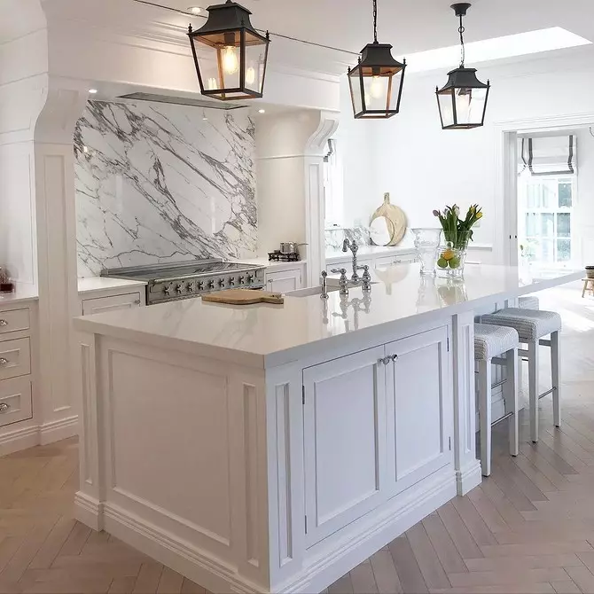Bijela kuhinja s White Countertop: 5 opcija dizajna i 50 fotografija 5999_61
