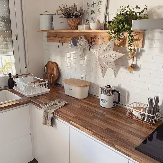 White Kitchen ine Wooden Countertop (42 mafoto) 6019_16