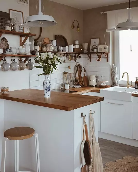 White Kitchen na may Wooden Countertop (42 Photos) 6019_33