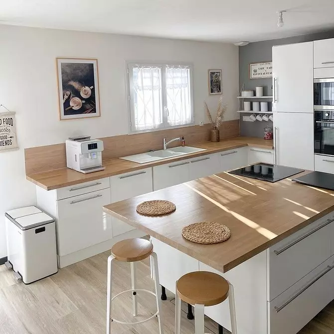 Bucătărie albă cu blat din lemn (42 fotografii) 6019_37