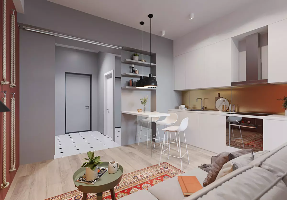 Design de apartamente Studio zona de 30 de metri pătrați. M: 10 exemple reale (și să le aducă repetarea) 6041_73