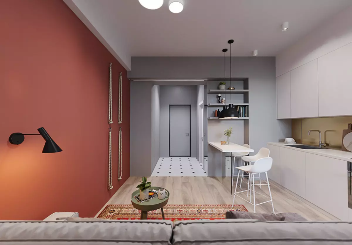 Design Apartment Studio area di 30 metri quadrati. M: 10 esempi reali (e portali a ripetere) 6041_79
