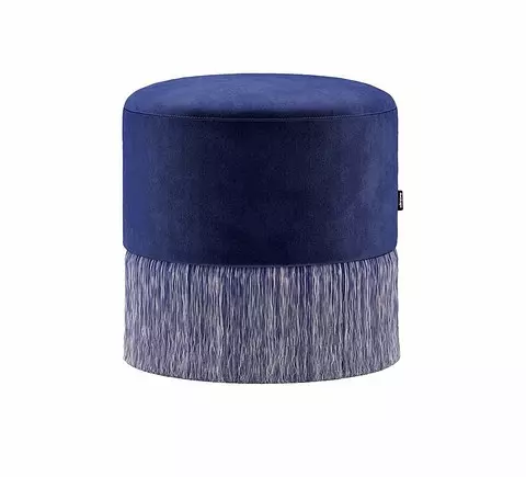 Angelie fringes pouf with velvet upholstery and bam ...