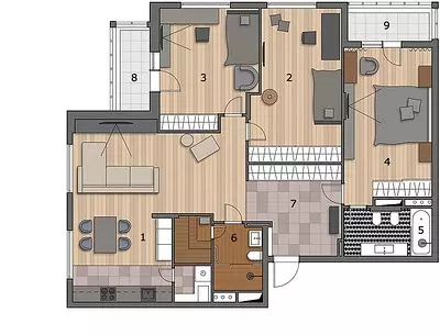 Moderne og praktisk: Lejlighed til en stor familie, hvor selv en sauna pasform 6167_45