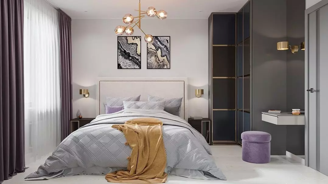 Vi vælger perfekte sengetæpper og plaid under det indre af soveværelset: 6 delometri 6260_18