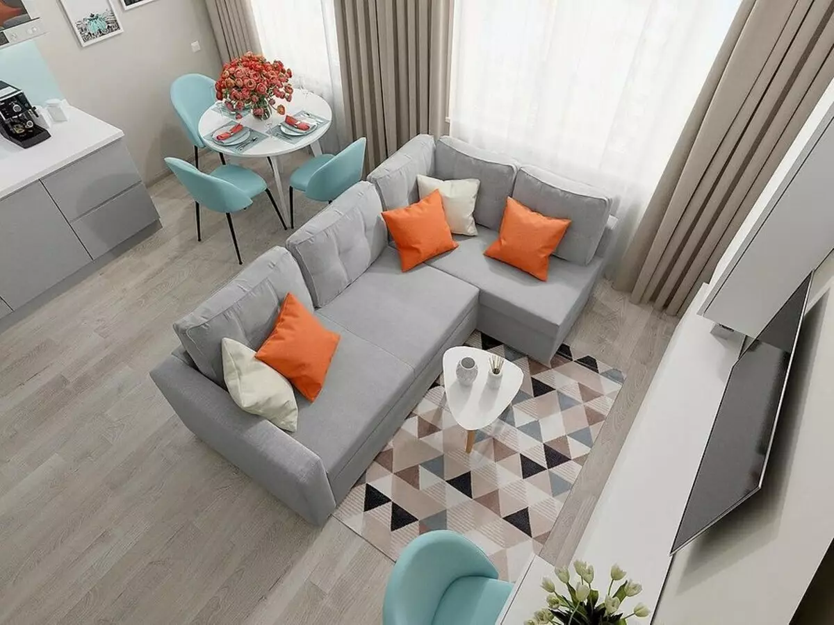 Kjøkken-sitteområde på 20 kvadratmeter. M: Tips for å skape et funksjonelt og stilig interiør 6327_33