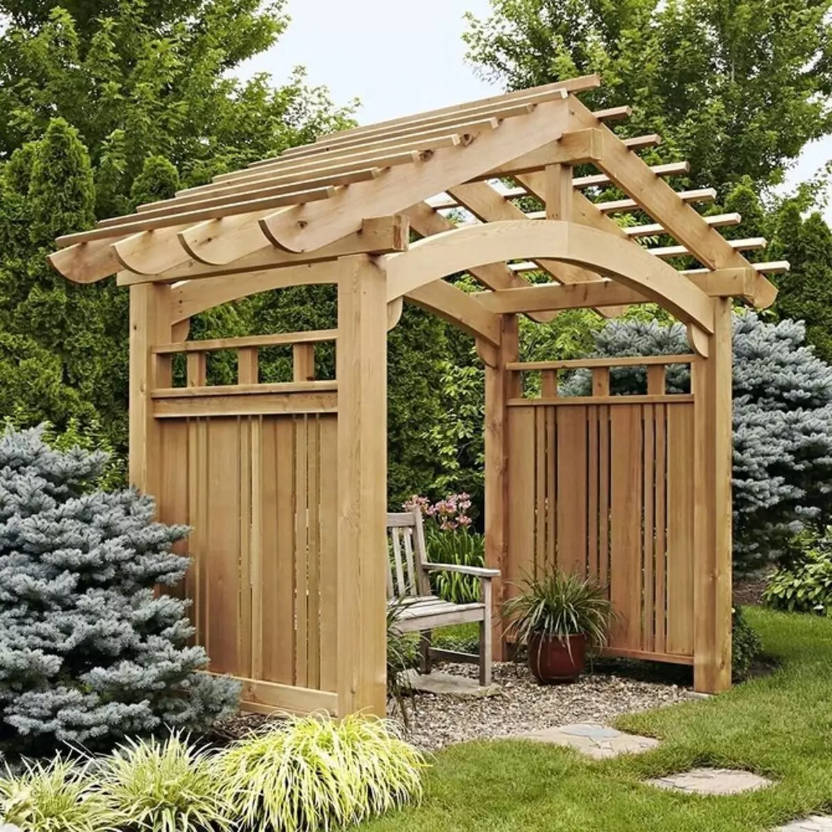 Чӣ тавр як pergola чӯбӣ ин корро кардан лозим аст: Дастурҳои муфассал 6606_9