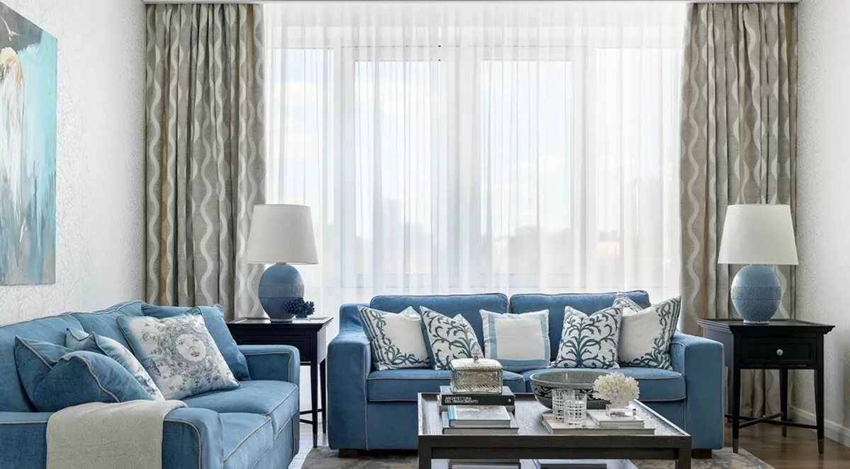 Apartamento por granda familio: moderna klasikaĵo en griza-blua Gamme