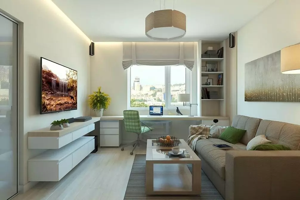 Interior ruang tamu ing apartemen: desain ide kanggo ruangan 20 meter persegi. M lan 58 foto 7163_47