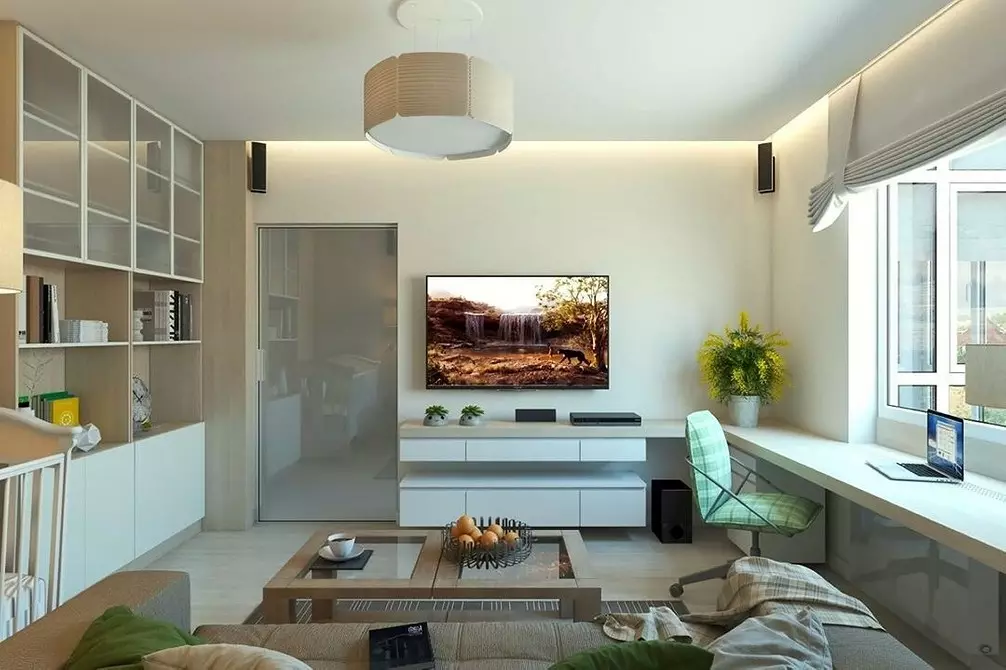 Brendësia e dhomës së ndenjes në apartament: idetë e projektimit për një dhomë prej 20 metra katrorë. M dhe 58 fotografi 7163_96