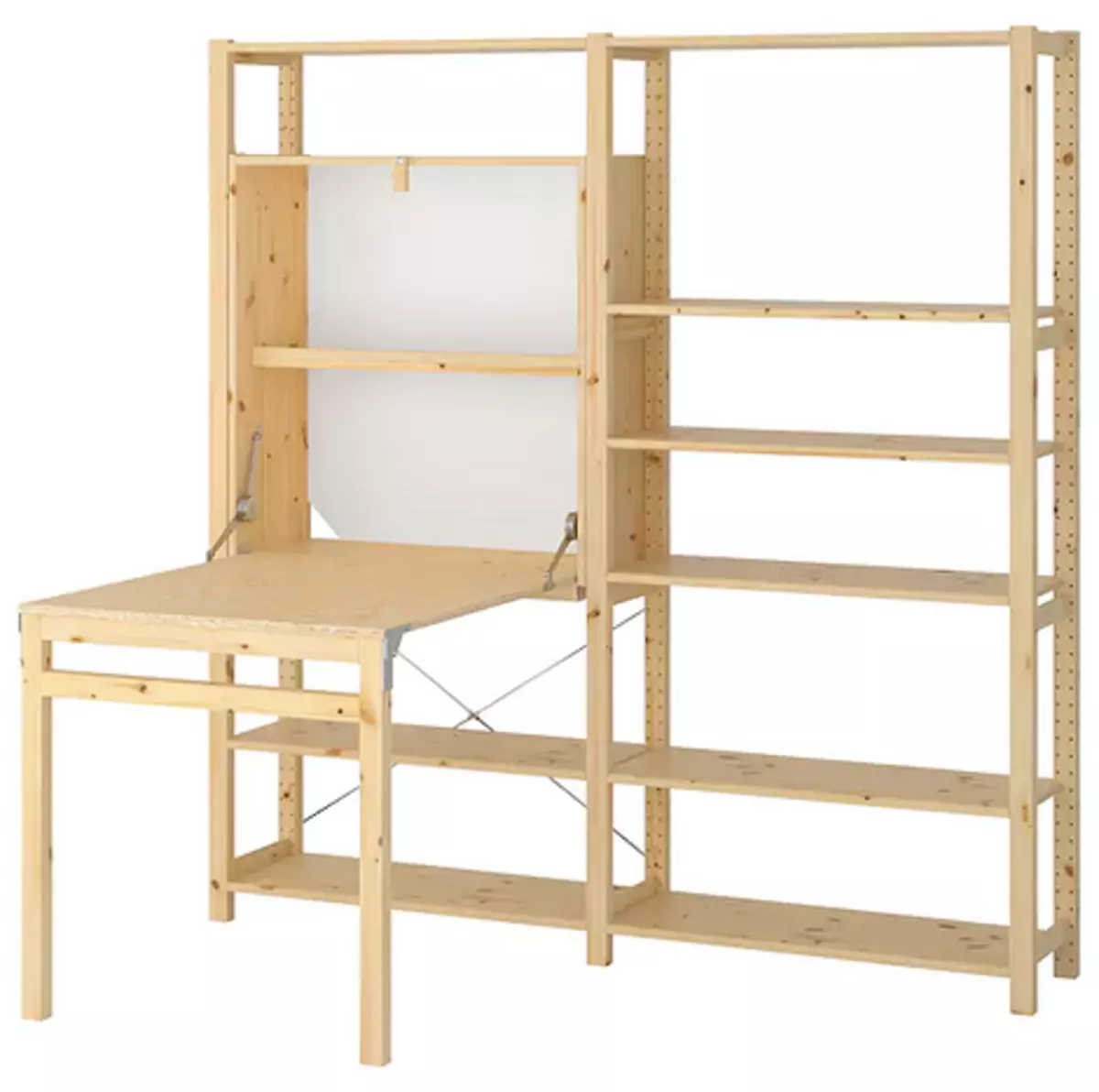 Dos secciones con mesa y estanterías IKEA.