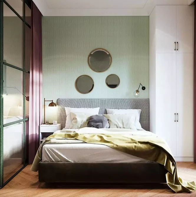 Дизајн на мали спални 12 кв.м: 3 опции за изгледот и 65 фотографии 7933_49