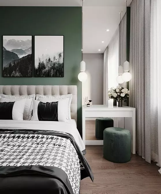 Dizajn u maloj spavaćoj sobi 12 m²: 3 Opcije izgleda i 65 fotografija 7933_71