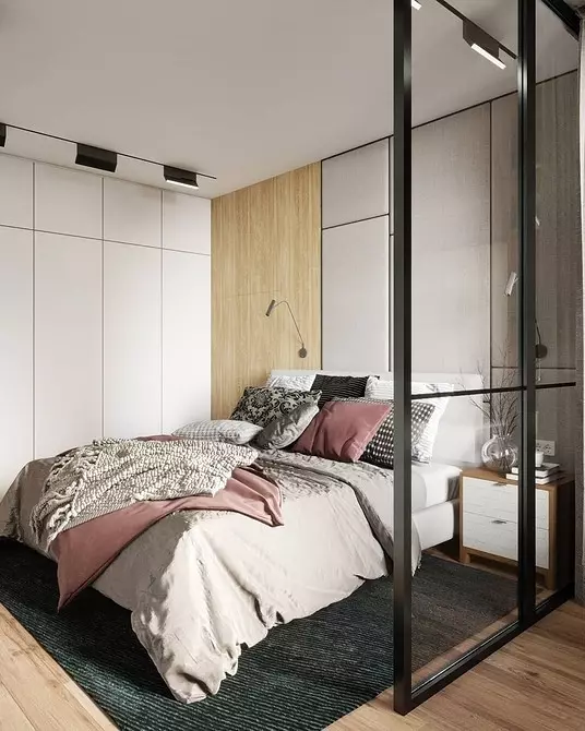 Dizajni i vogël për dhomën e gjumit 12 sq.m: 3 opsione layout dhe 65 foto 7933_72