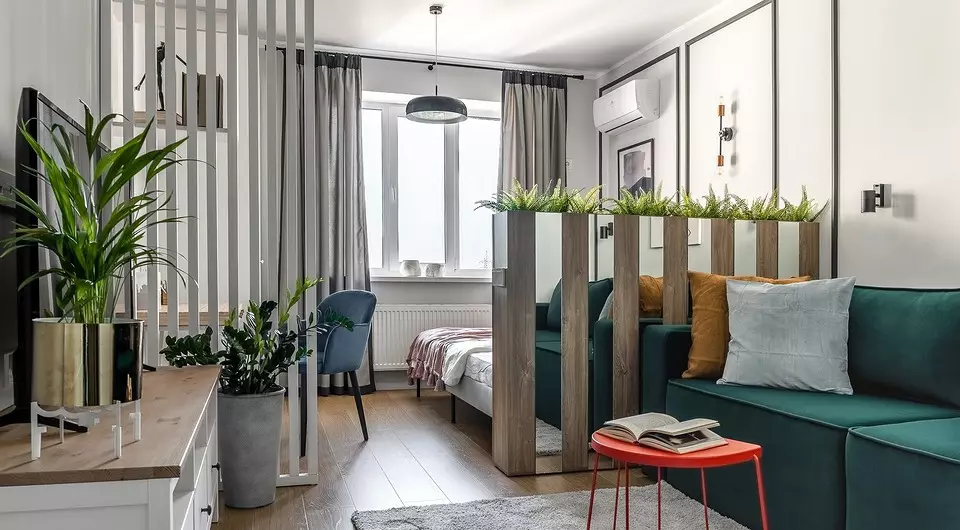 One-room apartment with bedroom and furniture IKEA