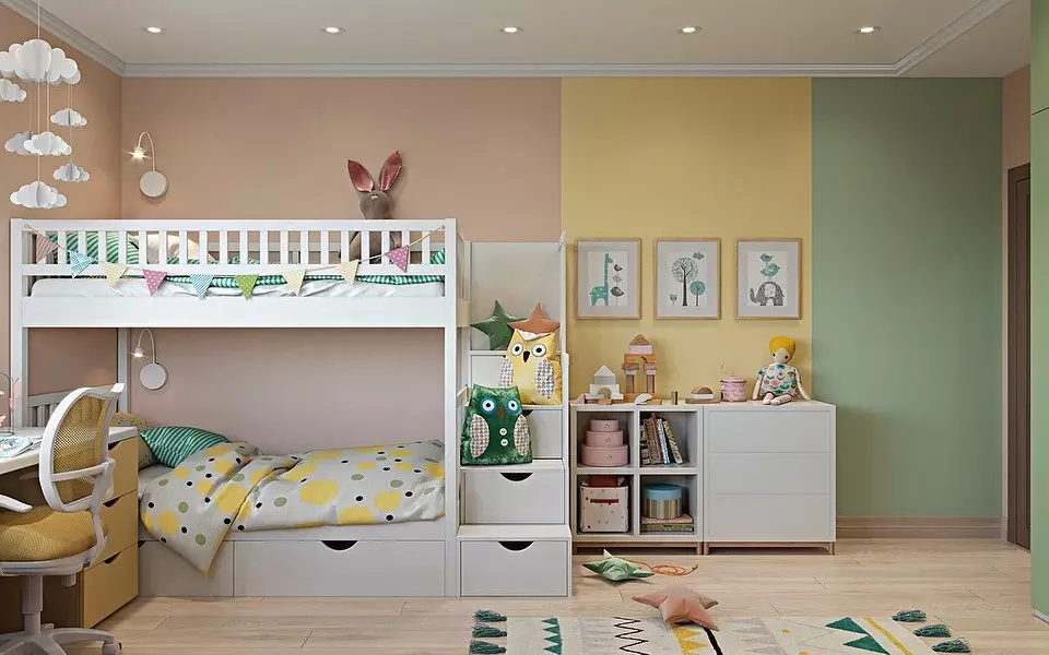 哪种颜色在儿童房中涂上墙壁：创造性的选择和选择油漆的提示 8168_7