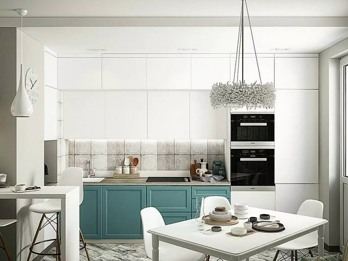 چگونه برای ایجاد یک طراحی آشپزخانه روشن از رنگ فیروزه ای و جلوگیری از خطاها؟ 8228_169
