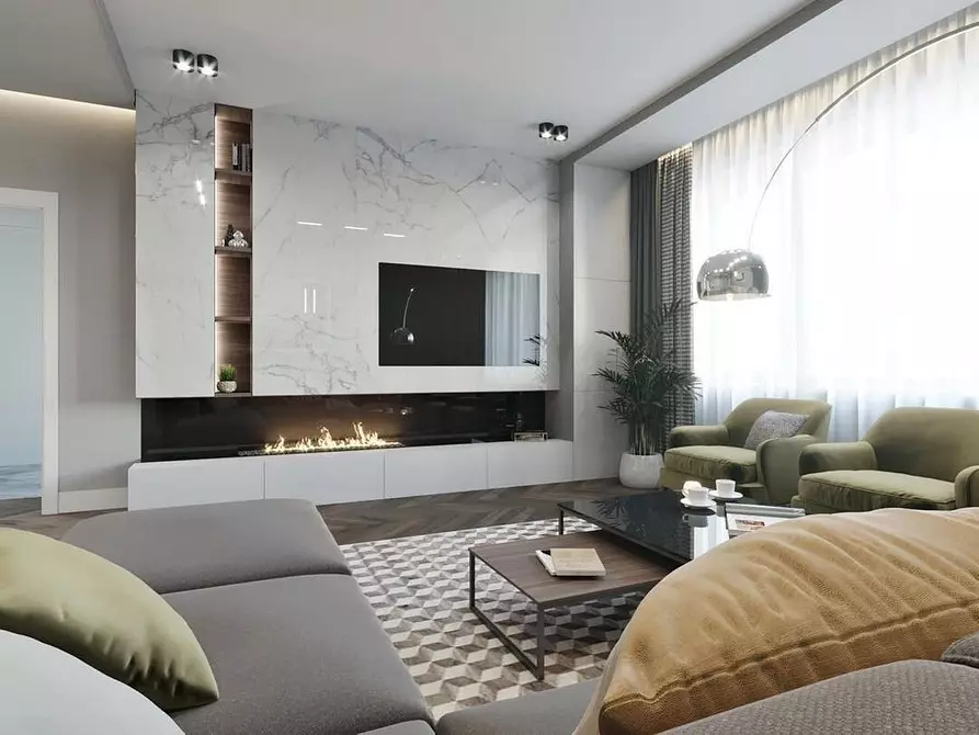 Dizaina dzīvojamā istaba augsto tehnoloģiju stilā: kā padarīt to ērtāku? 8235_26