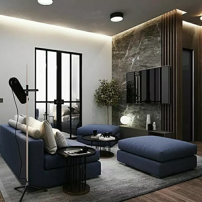 Reka bentuk ruang tamu dalam gaya berteknologi tinggi: Bagaimana untuk menjadikannya lebih selesa? 8235_62