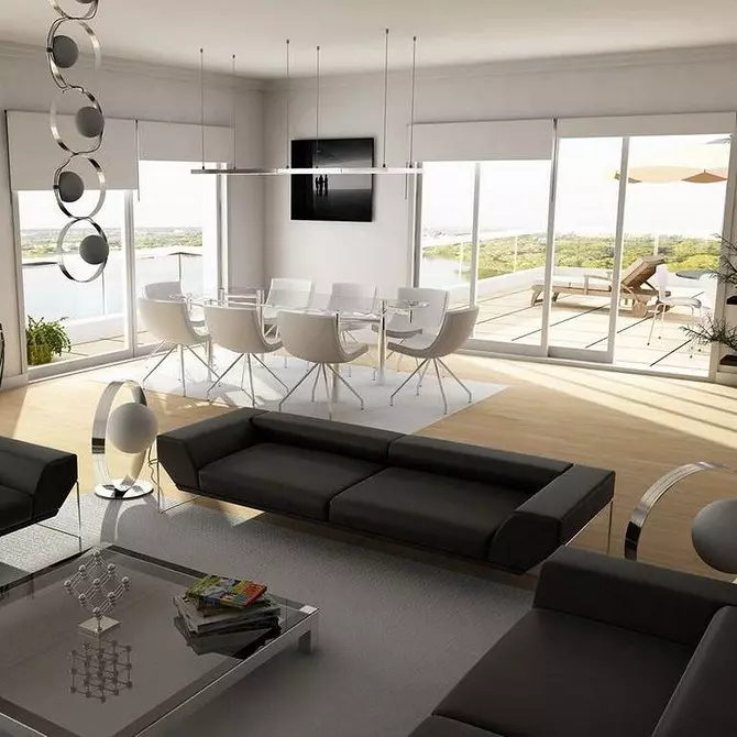 Dizaina dzīvojamā istaba augsto tehnoloģiju stilā: kā padarīt to ērtāku? 8235_85