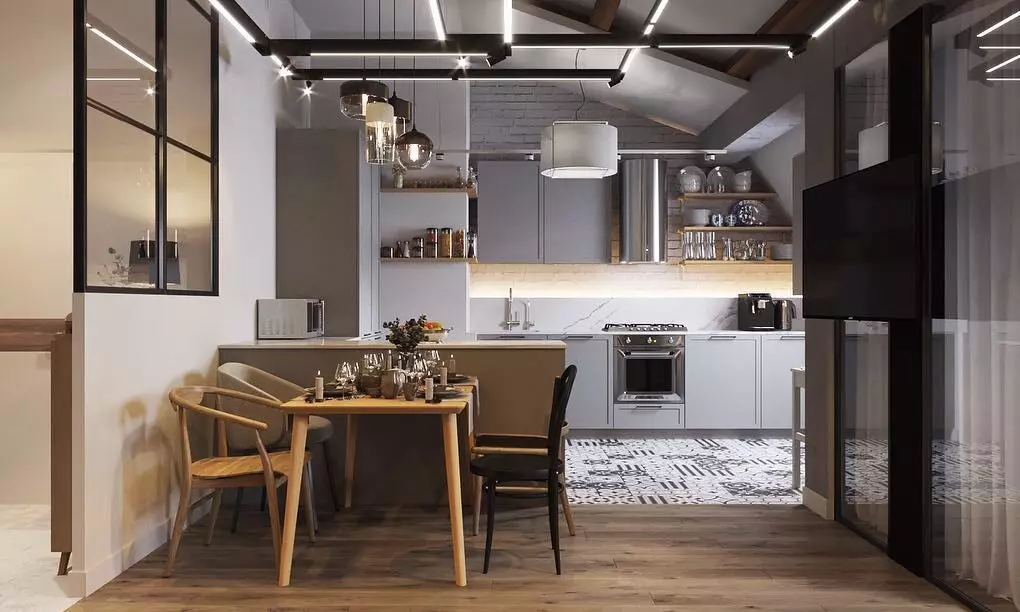 Como criar um belo design de cozinha em estilo loft em qualquer quadrado 8273_109