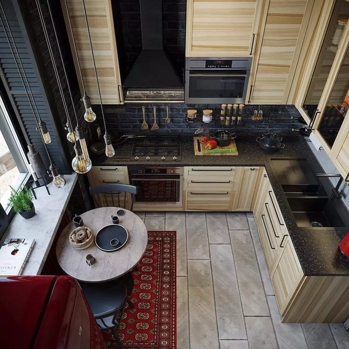 So erstellen Sie ein schönes Design der Küche im Loft-Stil auf einem beliebigen Platz 8273_14