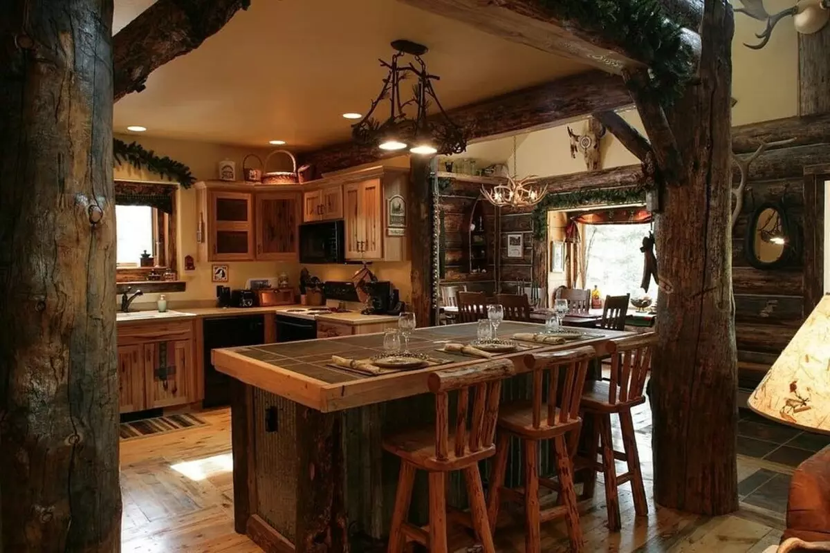 Reka bentuk dapur di rumah kayu (66 foto) 8281_56