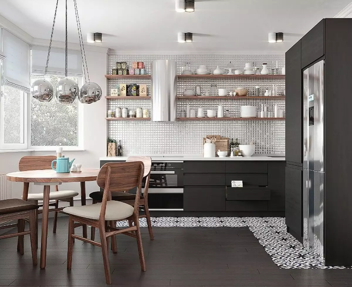 سیاہ اور سفید باورچی خانے کے ڈیزائن: 80 متضاد اور بہت سجیلا خیالات 8339_75