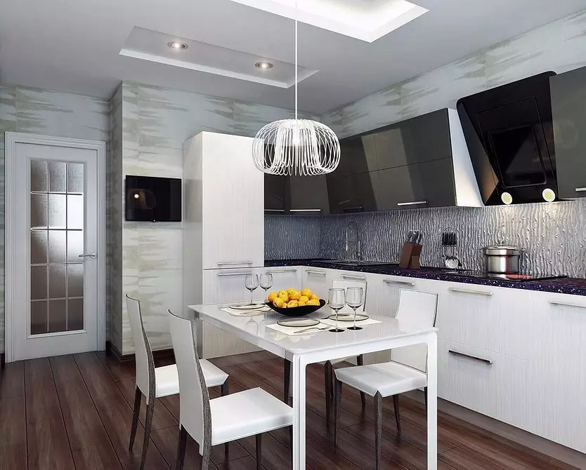 سیاہ اور سفید باورچی خانے کے ڈیزائن: 80 متضاد اور بہت سجیلا خیالات 8339_77
