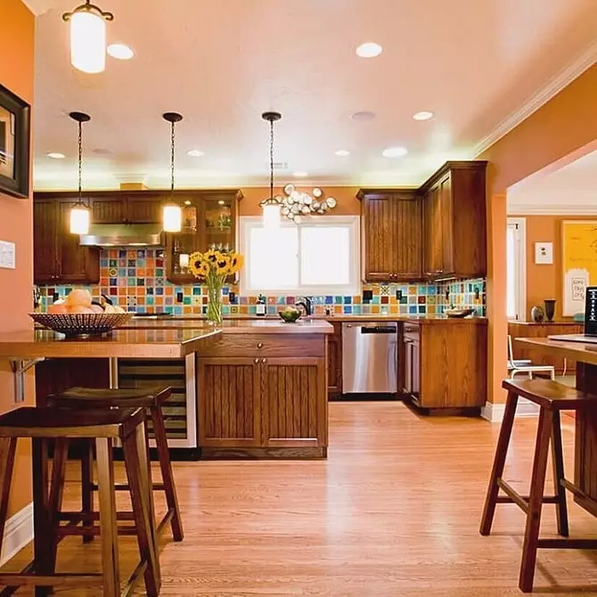 インテリアのオレンジ色のキッチン：私たちは長所、短所、そして成功した色の組み合わせを分解する 8372_106
