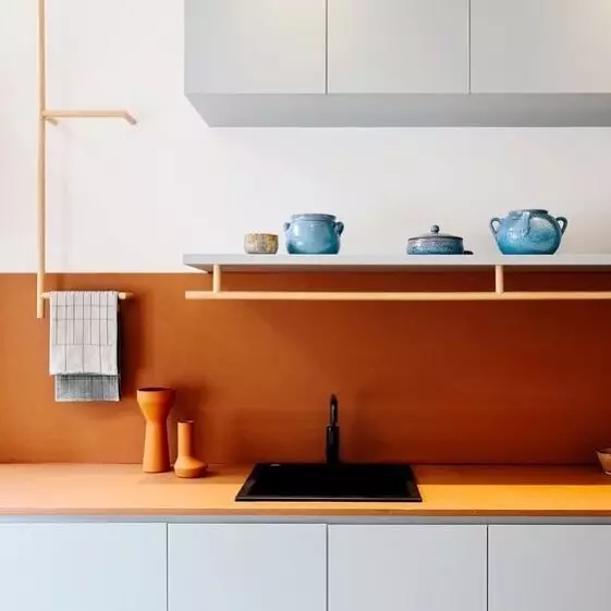 Cociña laranxa no interior: desmontamos os pros, contras e combinacións de cores exitosas 8372_124